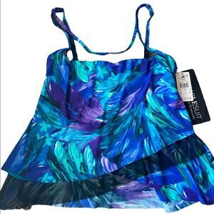 MiracleSuit Mirage Tankini Top Swimsuit with Mesh Layer Size 8 NEW